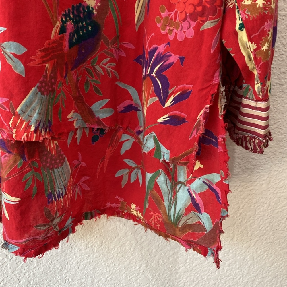 Jaded Gypsy In the Meadow Red Floral Cotton Button-Up Blouse - Picture 5 of 8